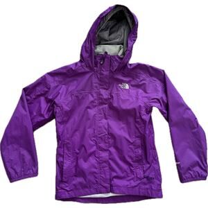 TNF The North Face Girls Rain Jacket Purple M 10 12 Hooded Full Zip Hiking